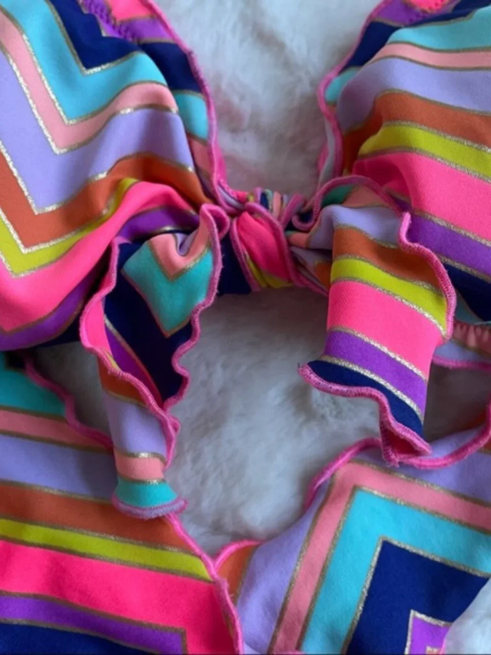 Victoria's Secret | Rainbow Foil Ruffle Chevron Stripe Bikini Top | Size Large